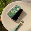 Auspicious INS Green Mountain Chinese Style Crane Tassel Dangle Phone Case for iPhone 17 16 15 14 13 Pro Max Back Phone Cover