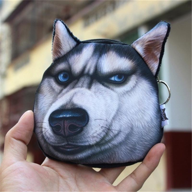 1pc 3D Cute Dog Face Husky Doge Zip Case Lovely Mini Wallet Card Coin Change Purse