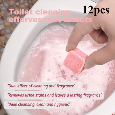 12pcs Toilet Cleaning Effervescent Tablets - Fast-Dissolving, Powerful Cleaning, Pink Effervescing Action, for Bathroom, Home Use - Odor Elimination