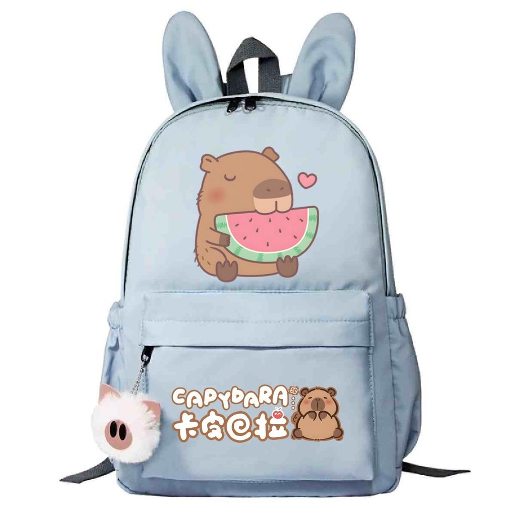 Cute Capybara Backpack for Girls Boys Teenager Children Rucksack Animal Capybara School Bags Travel Rabbit Ears Backpacks