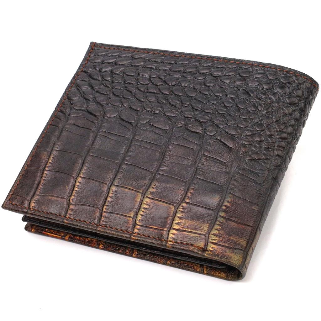 Original Men's Wallet Made of Genuine Textured Leather with Crocodile Embossing CANPELLINI 21784 Dark Brown