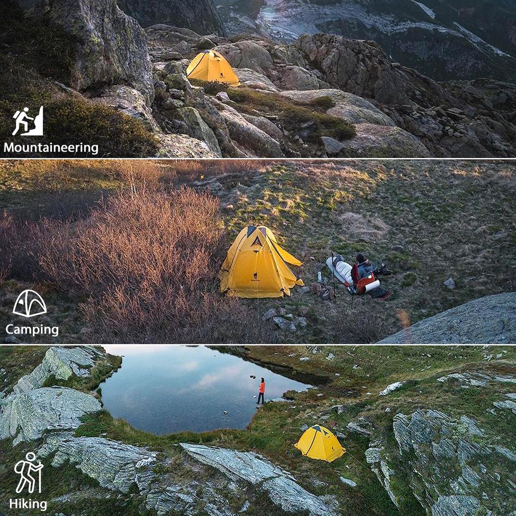 GEERTOP 2 Person Solo 4 Double Water Pressure Resistance Mountaineering Tent with Cold Easy Yellow Tent, Tent, Lightweight, Seasons, Layer, 5000MM,