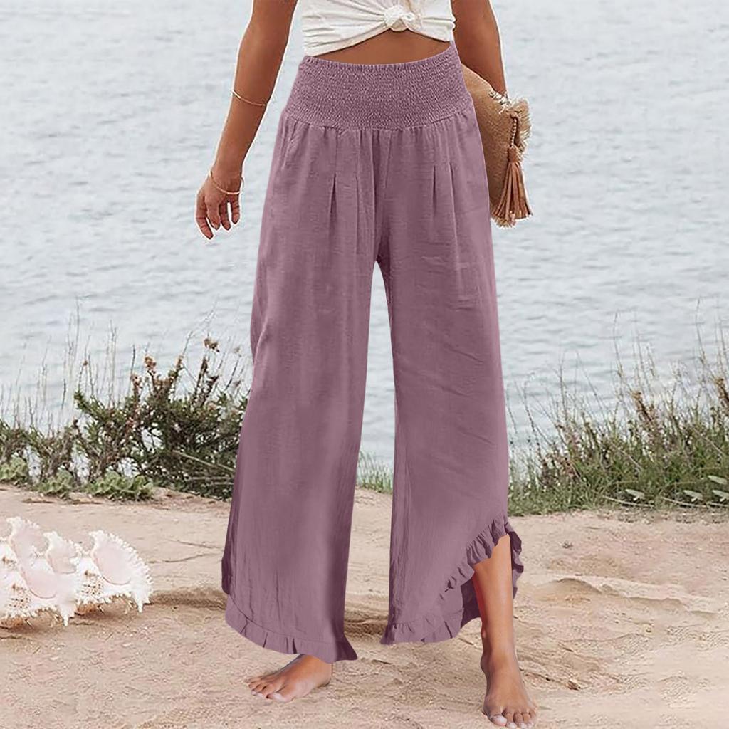 Womens Palazzo Pants Summer Casual Flowy Wide Leg Trousers Beach Travel Vacation Outfits