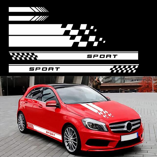 C33 5 Stück Universelle Karomuster-Fahnenaufkleber für Automodelle: Seitenschweller, Motorhaube, Rückspiegel-Set