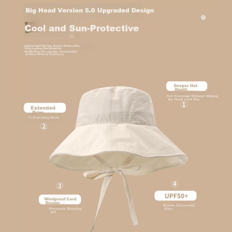 Xueqiman Women's Summer Sun Protection Hat Large Brim Sunshade Hat Face Slimming Natural Look UV Protection Quick-Dry Bucket Hat