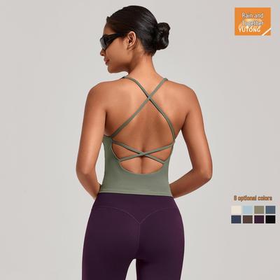 Yoga-Weste mit Kreuzträgern, schnelltrocknend: Vielseitiges Sportoberteil zum Laufen mit stilvollem Rückendesign
