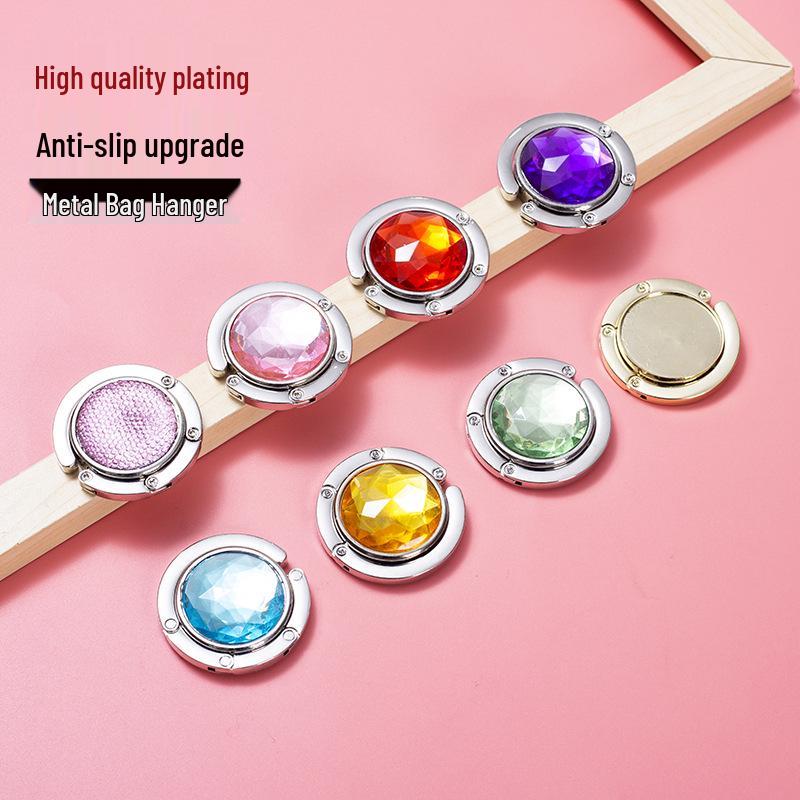Portable Folding Crystal Handbag Hook - Rhinestone-Free Metal Clip for Table Edge