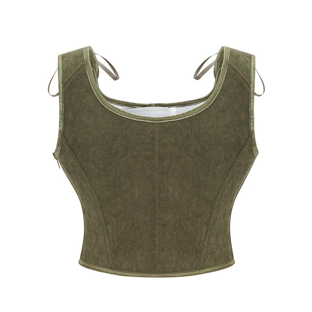 Top Corsetto Stringivita da Donna Corto con Stecche Modellante Vita Allacciatura Senza Maniche Gilet Capo Esterno