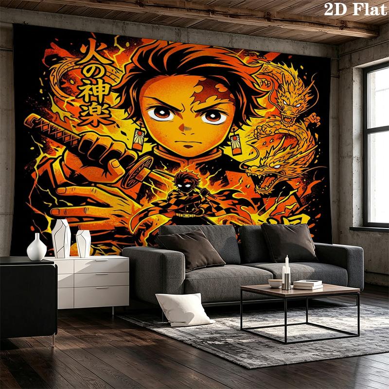 Demon Slayer Kimetsu No Yaiba Wall Tapestry Aesthetic Wall Hanging Printed Fabric Blanket Decorative Tapestries for Bedroom Living Room Home Decor