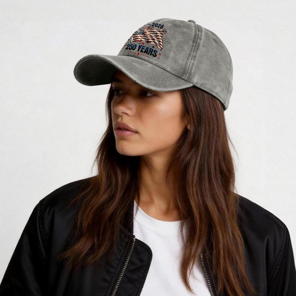 Adjustable Baseball Cap with Embroidered Flag 250 Years Anniversary 1776 to 2026 Casual Unstructured Dad Hat for Men Women