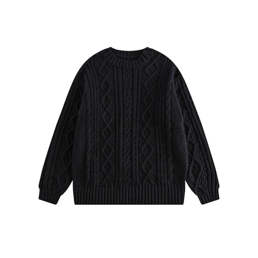 Men's Japanese Retro Hong Kong Literary Knit Sweater - Twisted Pattern, Round Neck, Autumn Casual