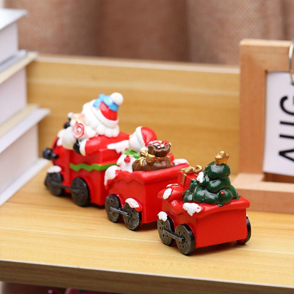 Resin Santa Claus Train Statue Cute Miniature Figurine Sculpture  Birthday