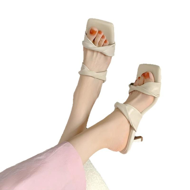 New High Heels, Sandals, Thin Heels, Comfortable Feet, Square Head Niche, One Word with Cool Slippers