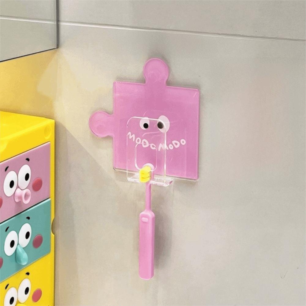 

Самоклеючий гачок для зубної щітки-пазла, гачок для зберігання без пробивання, зберігання у ванній кімнаті рожевий