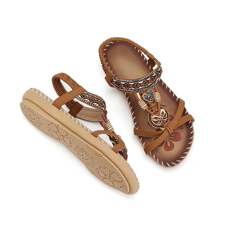 Flat-soled sandals, women s new summer ethnic style flat-soled open-toed travel seaside vacation women s shoes 35