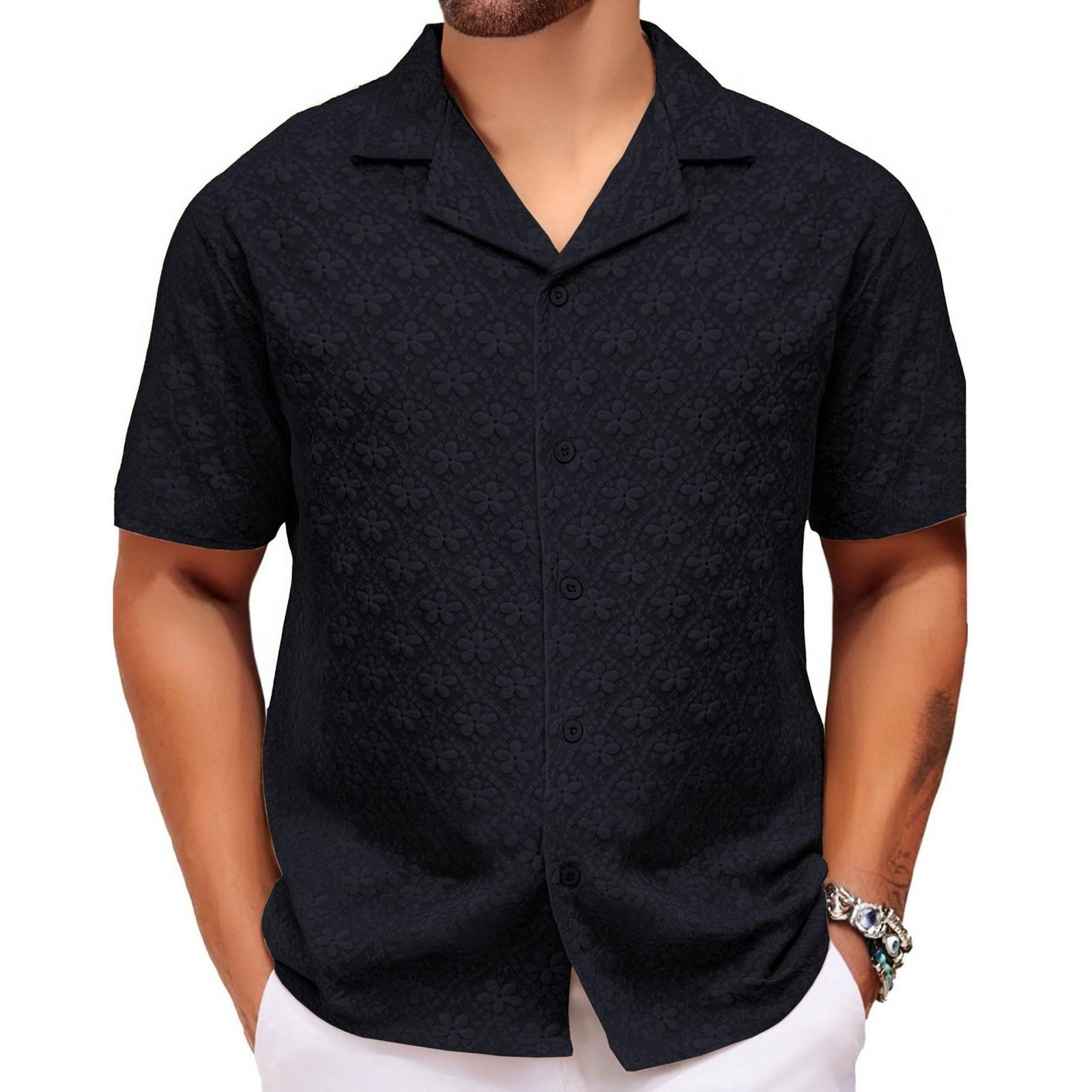 

Men s Summer Casual Flower Shirt Fabric Cuban Collar Short Sleeve Shirt -“2AND4” M чорний
