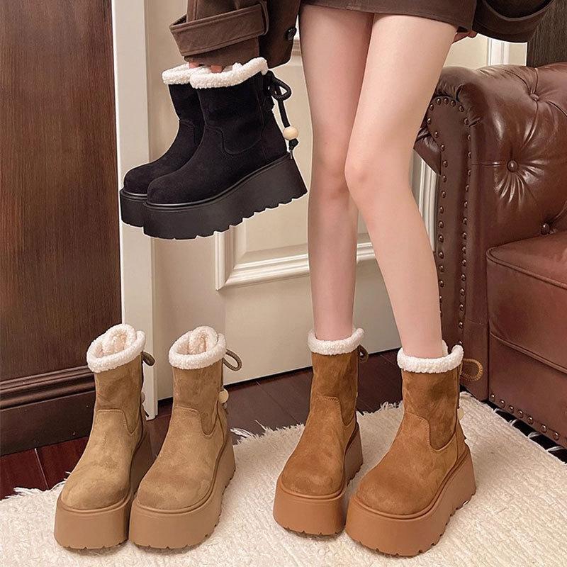 Women's Thick Bottom Hairy Mouth Winter Lightweight Warm Padded Snow Boots Non-slip Wear-resistant Casual Sneakers Cotton Boots