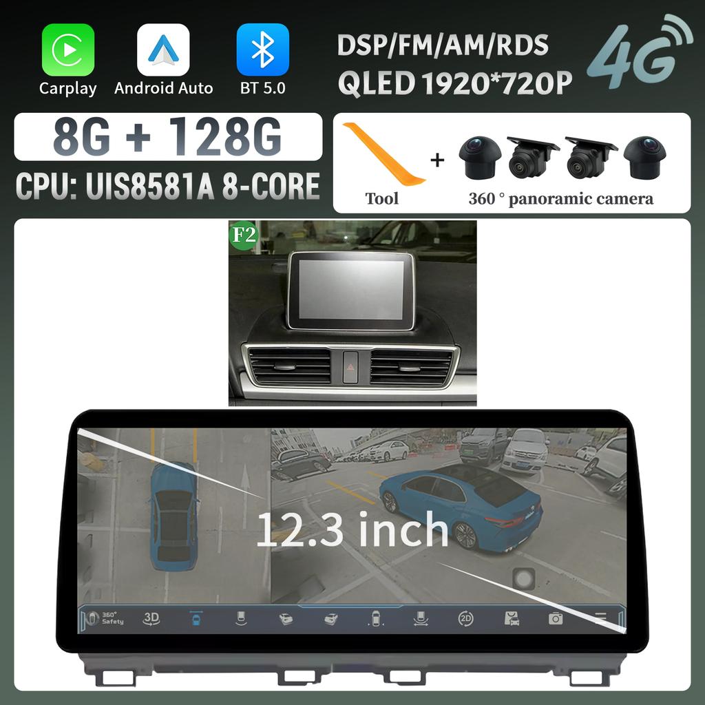 12.3"Car Radio Multimedia GPS For Mazda 3 Axela BM 2013-2017 Android 14 Navigation Wireless BT Carplay Head Unit Screen Stereo