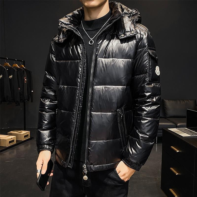 Couples Shiny Down Jacket Men - Trendy Hooded Winter Coat With White Duck