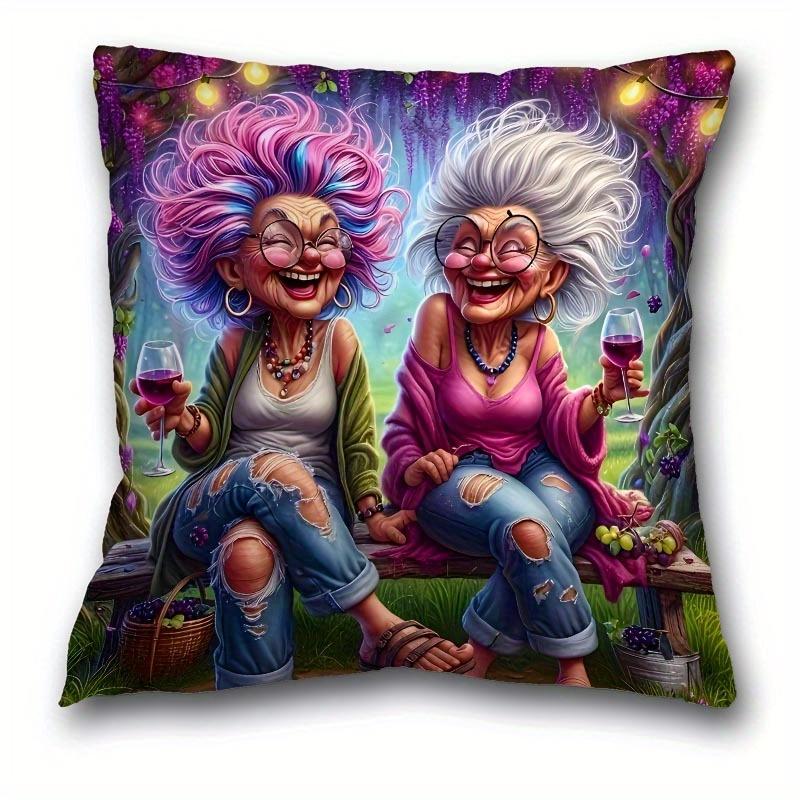 Whimsical Elderly CharacterPrinted Pillowcases for Unique Home Decor Sofa Seat Mattress Coverhome Decoration