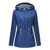 Long-sleeved Splash-proof Long Windbreaker for Women with Hood and Stripes Plus Size