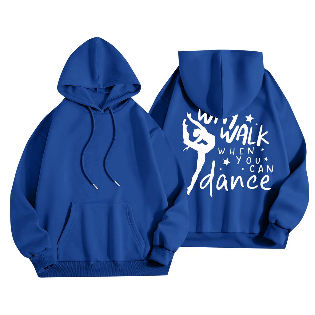 Women's Printed Round Neck Pullover Sweatshirt Hooded Drawstring Sweatshirt Top