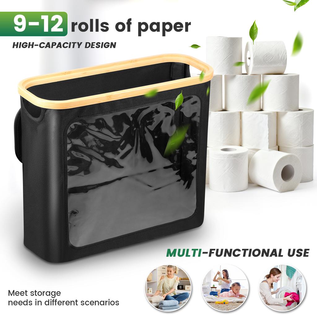 Foldable Toilet Paper Basket Oxford Cloth Roll Paper Storage box with Lid Holds 9-12 Rolls Bathroom Bedroom Roll paper organizer