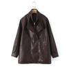 Unisex Double Collar PU Leather Biker Jacket Oversized Streetwear Outerwear Winter