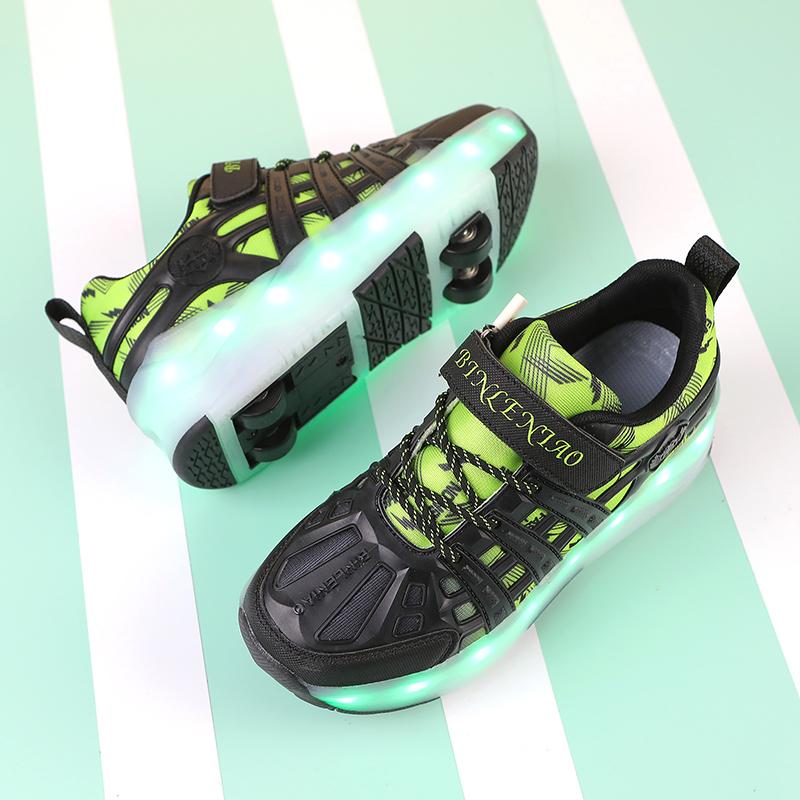 Four-wheel Roller Skates Children's Retractable Automatic Wheel Sports Shoes USB Charging LED Light Sports Shoes