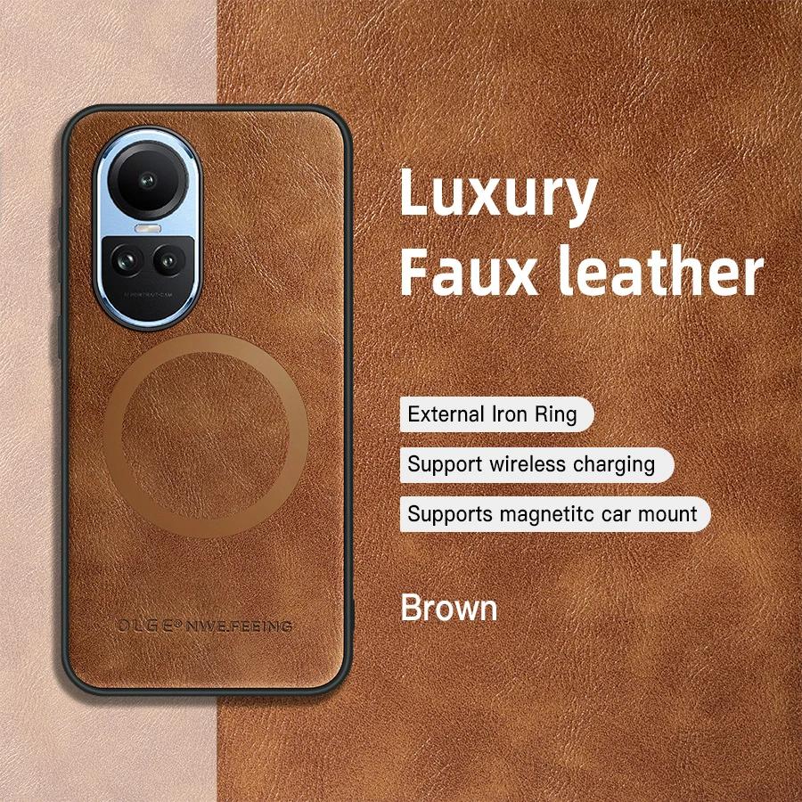For OPPO Reno 10 10 Pro 10 ProPlus PU Leather Magnetic Ring Soft Edge Anti-Drop Anti-Fingerprint Phone Case
