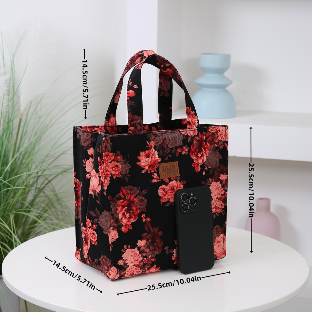 Vintage Large Capacity Handbag with Lunch Box Storage Bag for Work Commuting Shopping Portable Mother Cloth Tote Bag