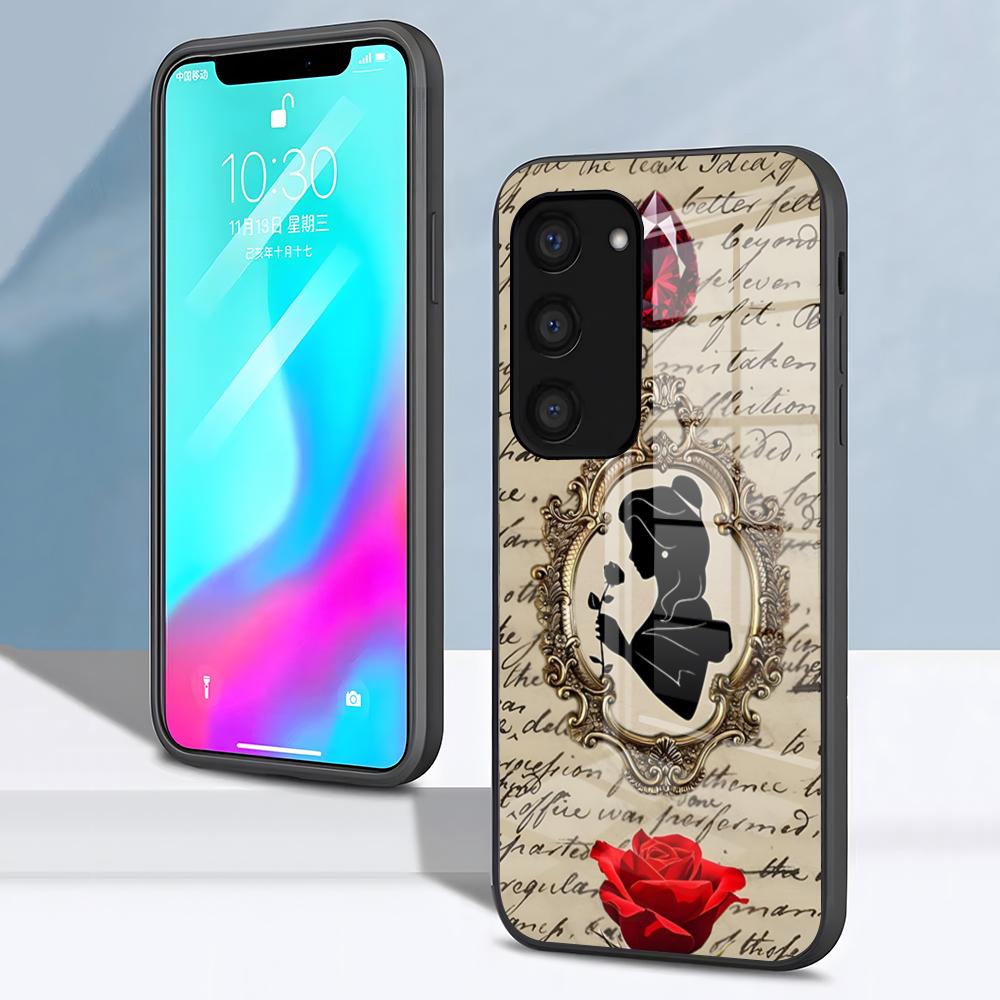 Coque de téléphone B-BeautyS And The B-Beast Pour Samsung S26 S25 S24 FE S23 S22 S21 Plus S20 Ultra Note20Ultra Couverture en Verre Noir