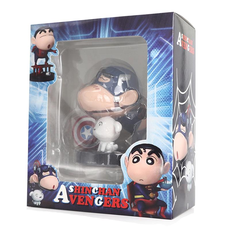 Crayon Shin-chan Cos Spiderman Captain America Action Figure Anime Shin Chan Figuras Toys Collection Model Doll Ornaments Gift