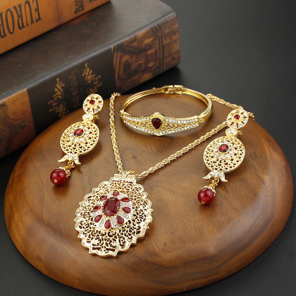 Elegent Bride Jewelry Sets Round Crystal Drop Earring Charm Necklace Crown Bracelet Accessories