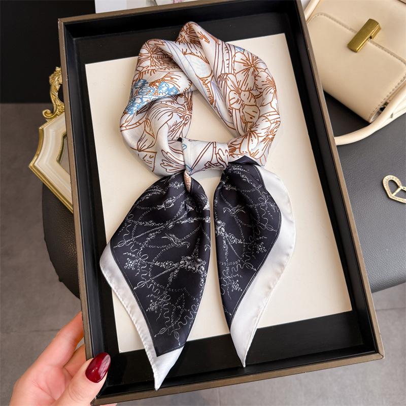 Women Square Scarf Silk Imitation Luxury Print Neckerchief Bandana Lady Shawl Scarves Wrap Head Hair Band Ties