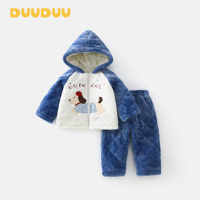 DUUDUU Зимний комплект пижамы для мальчика - Велюровый, Утепленный, Утолщенный, Теплая домашняя одежда класса А для младенцев 90cm