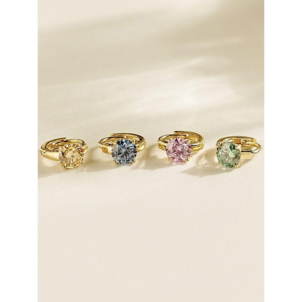 

14K 18K Моїсанітові Діамантові Кольорові Міні Сережки-Кільця на Один Дотик (3 штуки) 18K Gold/Green_1 Pair_GRA Certificate Included