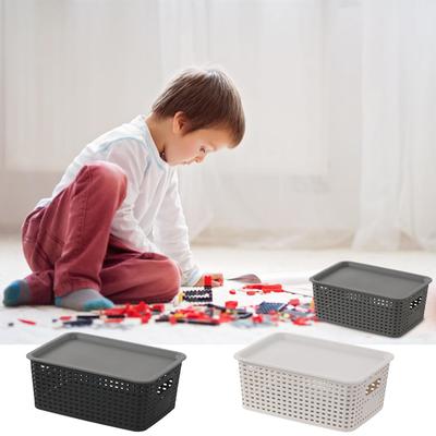 Grand Avec Couvercle Panier à jouets Livre Panier Tissé creux Boîtes de rangement Creux Respirant Panier à vêtements Étui de rangement Naturel et simple