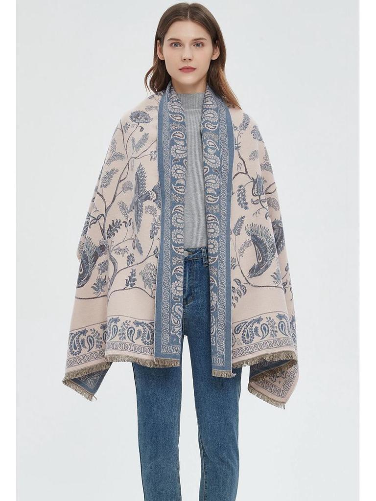 2025 Autumn/Winter Elegant Floral Faux Cashmere Scarf: Women's Warm and Stylish Neck Warmer