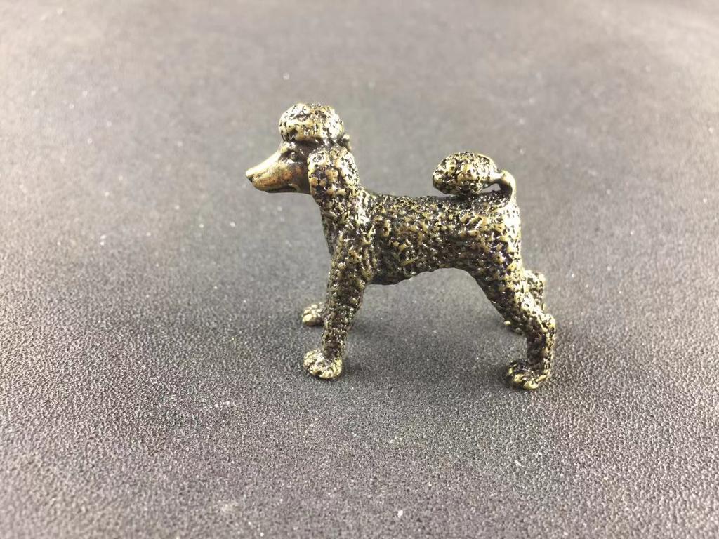 Pure Copper Cute Dog Statue Feng Shui Ornament Bronze Standing Poodle Figurines Lucky Desk Decorations Accessories Home Decor