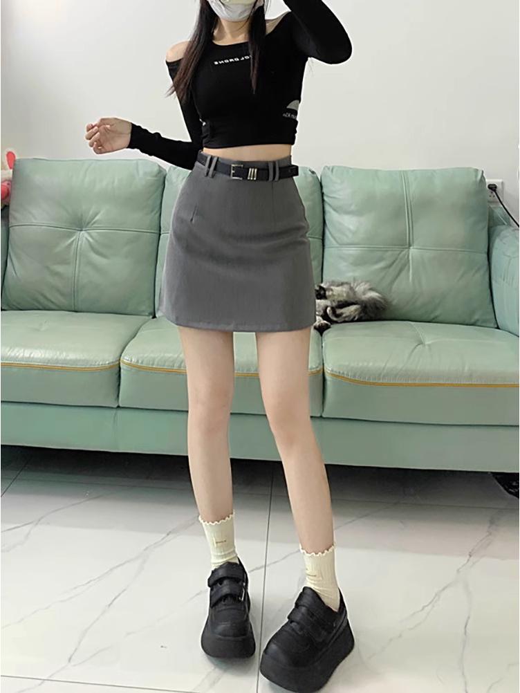 Women's High Waist Gray Retro Bodycon Midi Skirt - Early Spring 2024 Collection