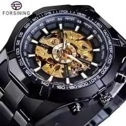Forsining Hot Gold Men Automatic Mechanical Watches Luxury Skeleton Men's Gift Watch Stainless Steel Wristwatches Luminous