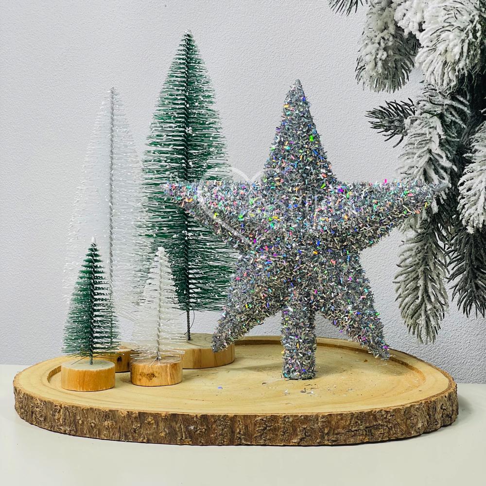 Czubek choinkowy - gwiazda srebrna z efektem jeżyk 3d 20 cm