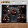 Mocsicka Christmas Backdrops Photography Wreath Tree House Door Decors Family Portrait Photo Backgrounds Wallpaper Studio Banner