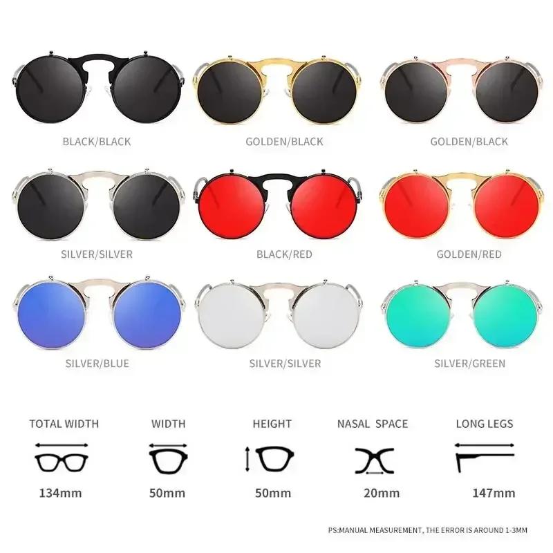 Vintage Steampunk Round Sunglasses Men Women Luxury Alloy Punk Glasses Men Fashion Metal Retro Clamshell Sun Glasses UV400
