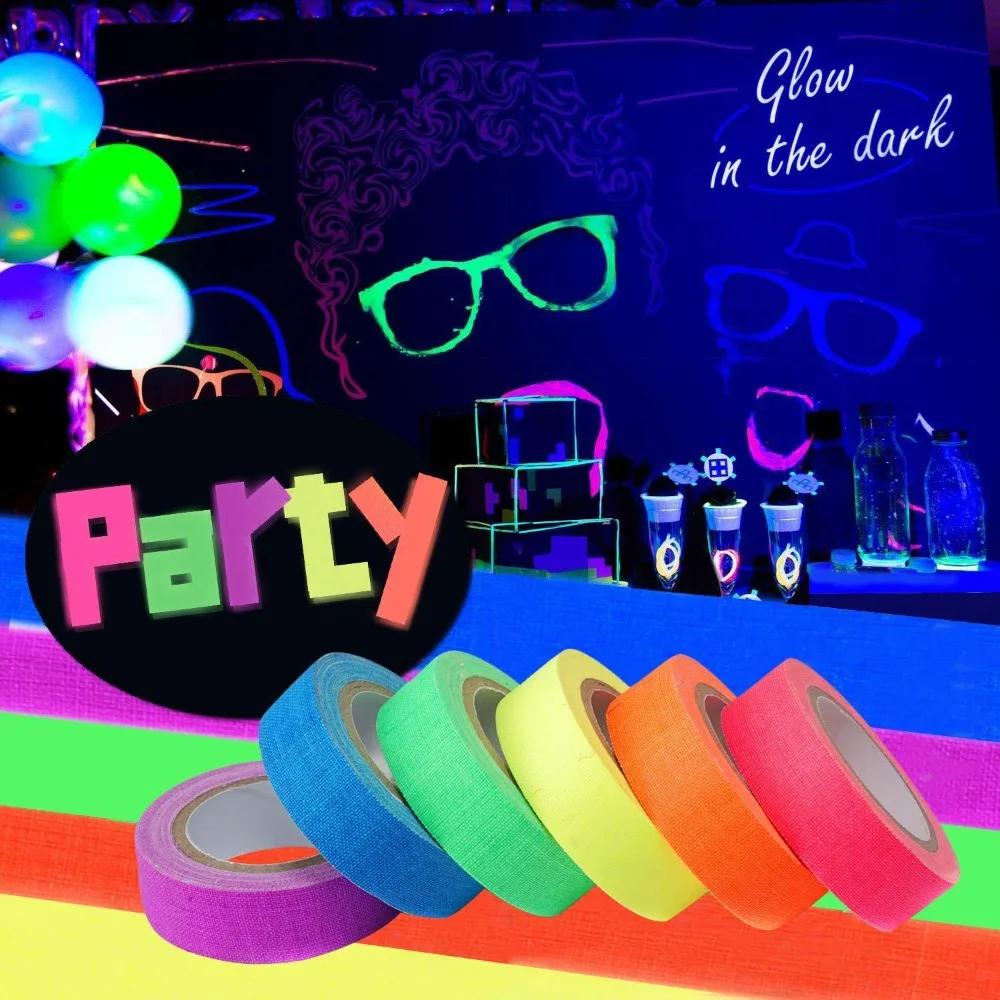 6/1Rolls UV Glow Cotton Tapes Neon Gaffer Party Tape Self-Adhesive Glowing Reactive Cloth Stage Props Wedding Home Decorations