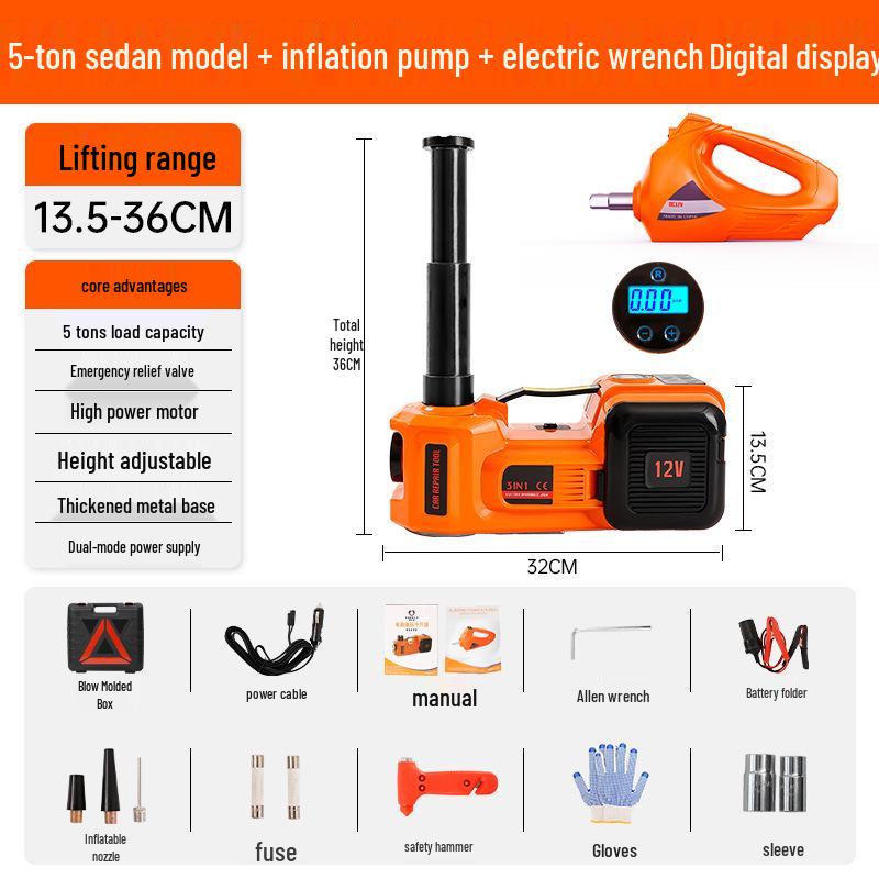 5-Ton Multi-Function Vehicle-Mounted Electric Jack with Electric Wrench and Air Pump for Tire Changes