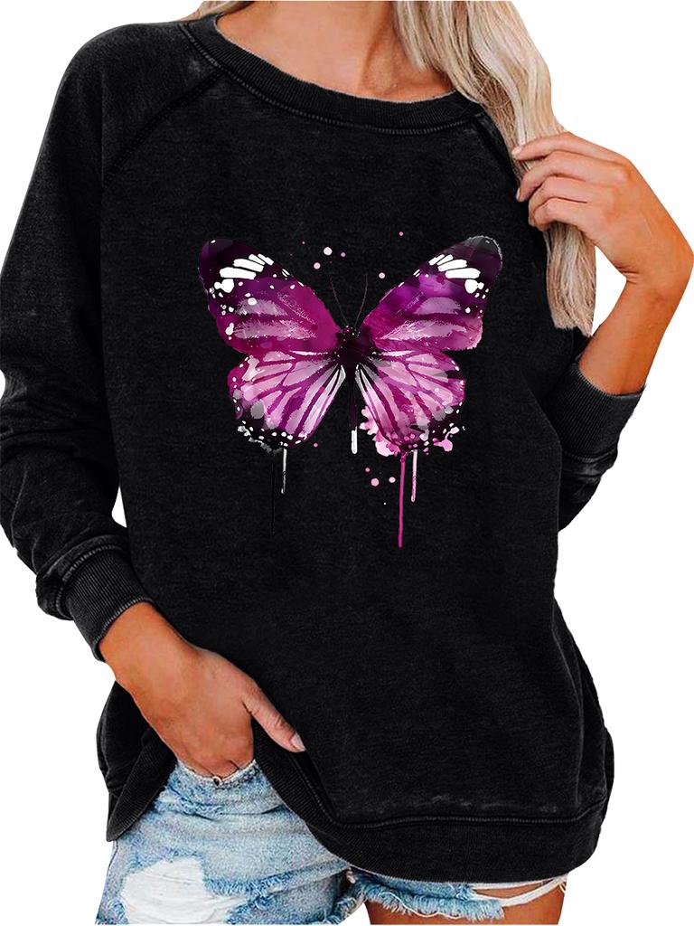 Women's Oversized Pullover Sweatshirt Butterfly Print Top Women's Spring/Fall Fashion Sweatshirt