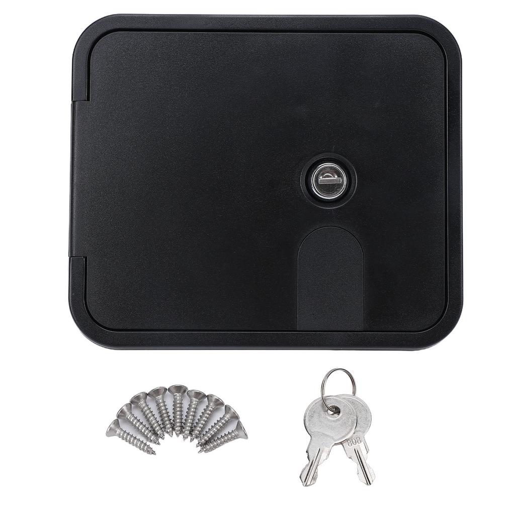145x116mm RV Power Cord Hatch with Stainless Steel Lock and Key 180 Degree Opening Electrical Access Door for Motorhome
