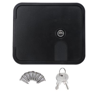 145x116mm RV Power Cord Hatch with Stainless Steel Lock and Key 180 Degree Opening Electrical Access Door for Motorhome